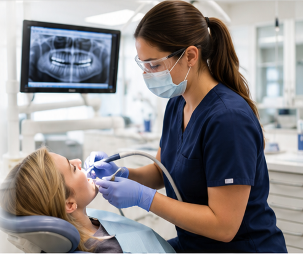 Dental assistant working with a patient